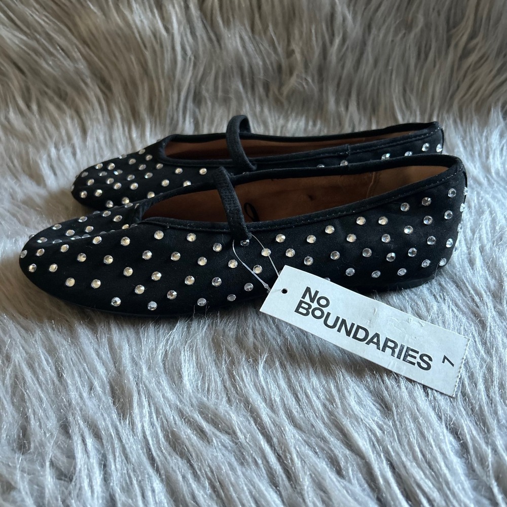 No Boundaries Studded Mary‎ Jane Flats Womens Size 7 Black Slip On Ballet Shoes